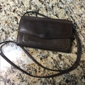FOSSIL Crossbody Wallet Chocolate Brown Leather